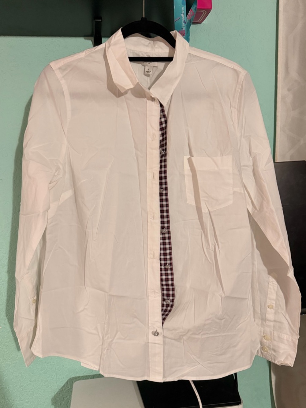 J.Crew White Button Down Shirt Size L Classic Collared Top $98 Retail